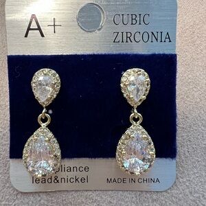 Gold-Trim Cubic Zirconia Teardrop Dangle Earrings NWT